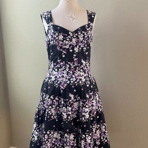 White House Black Market, black/purple floral dress, size 8